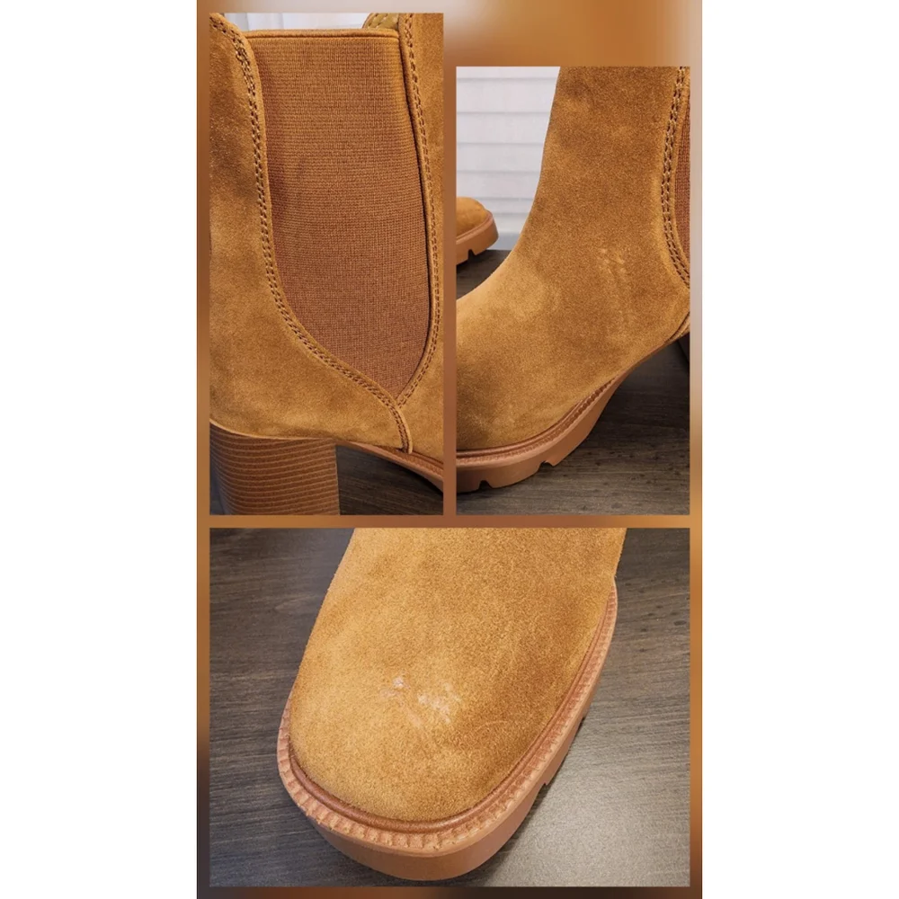 Sam Edelman Suede LEATHER Chelsea Pull On Lug Boots Booties 10.5 M Caramel Brown